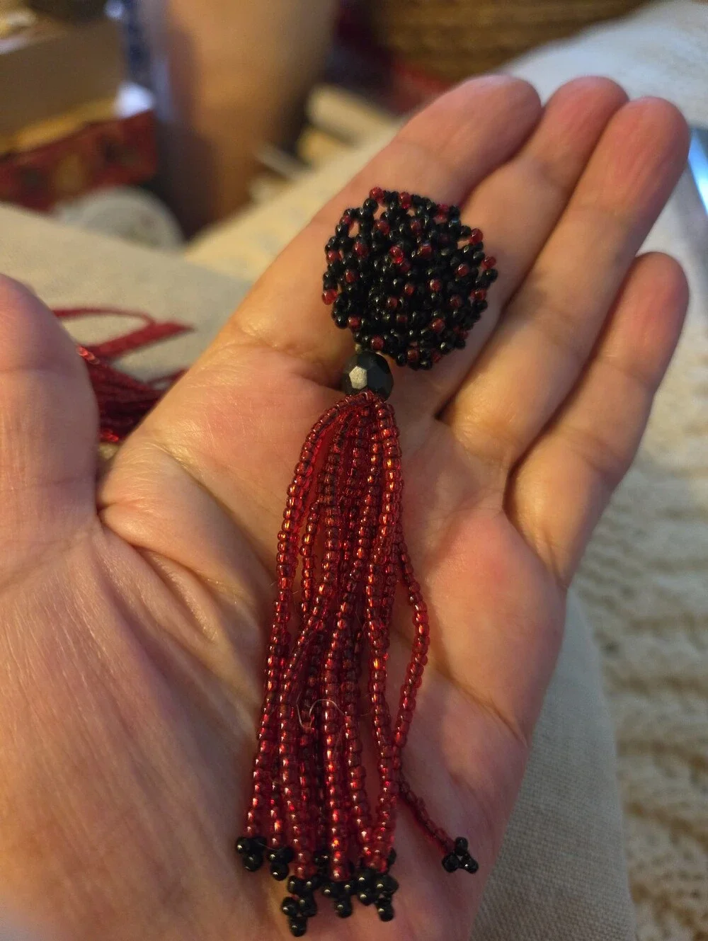 Beautiful Handmade Vintage Long Bead Tassel • Boho Earrings